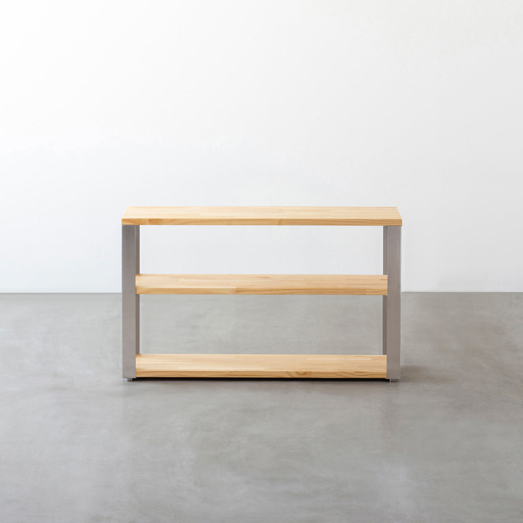 KANADEMONOのパイン材とステンレス脚のストレージシェルフS(正面)