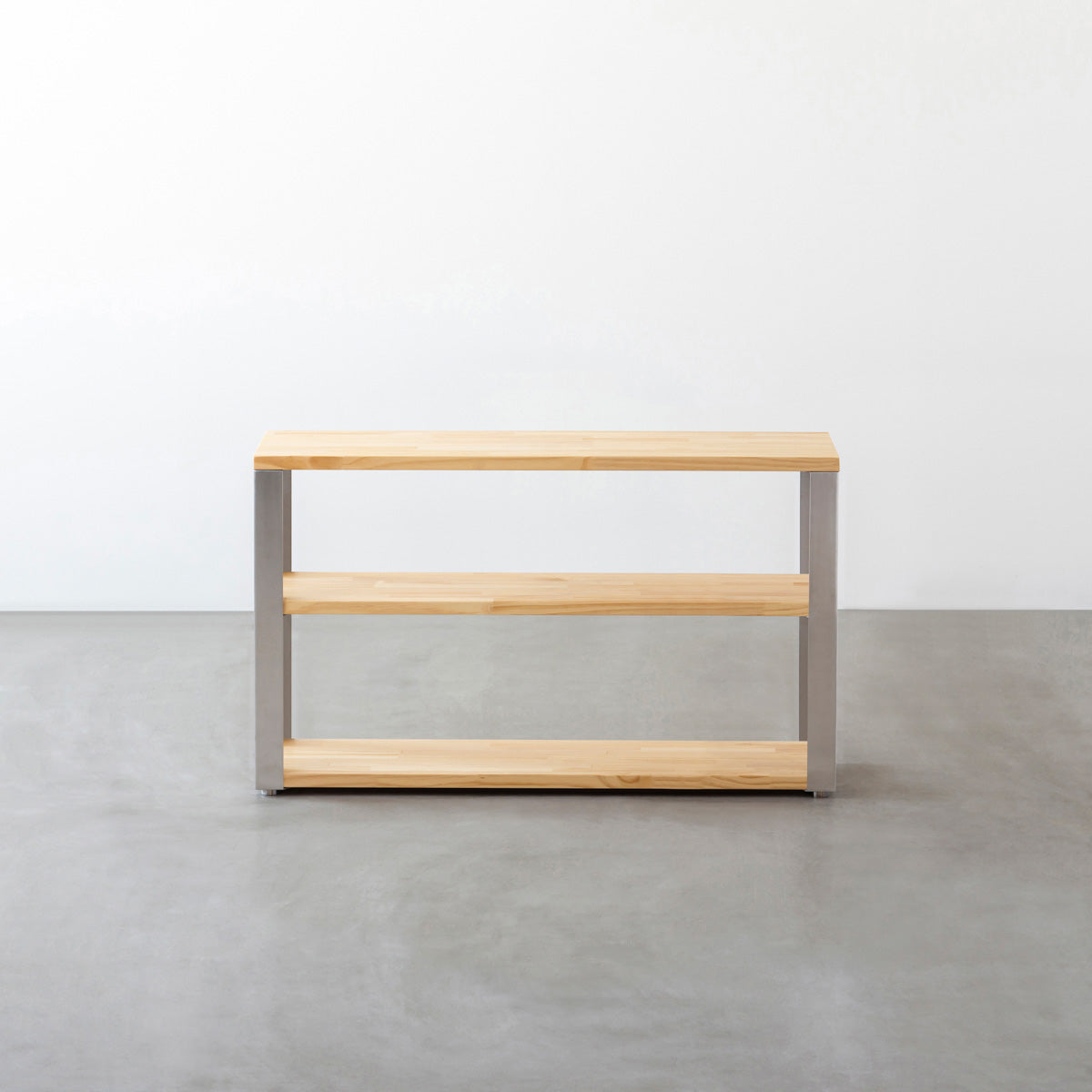 KANADEMONOのパイン材とステンレス脚のストレージシェルフS(正面)