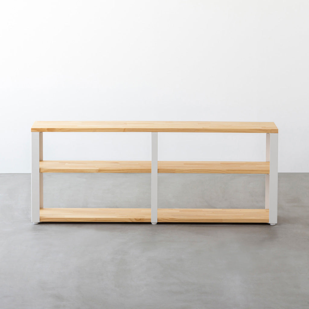 KANADEMONOのパイン材とホワイトの鉄脚のストレージシェルフS(正面)