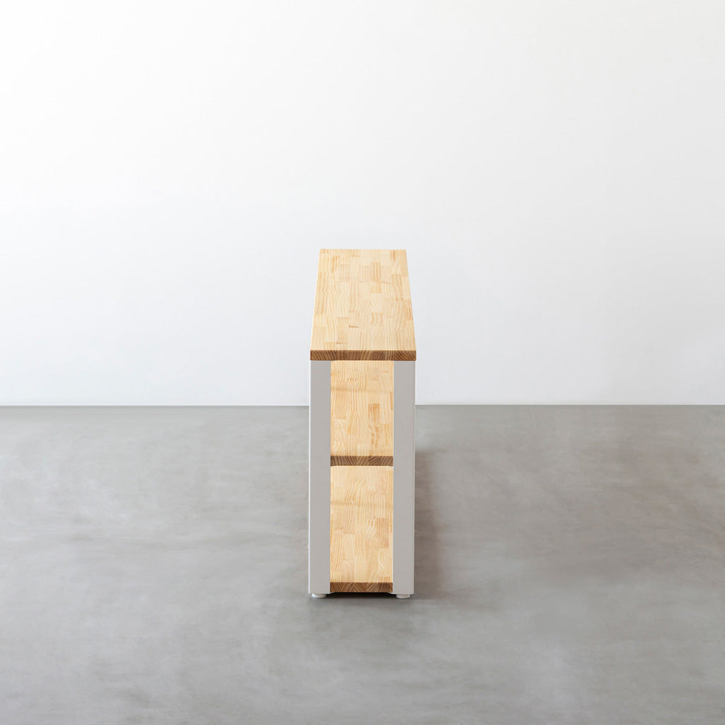 KANADEMONOのパイン材とホワイトの鉄脚のストレージシェルフS(側面)