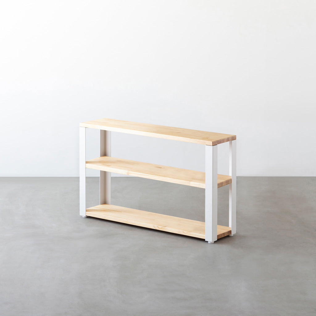 KANADEMONOのパイン材とホワイトの鉄脚のストレージシェルフS