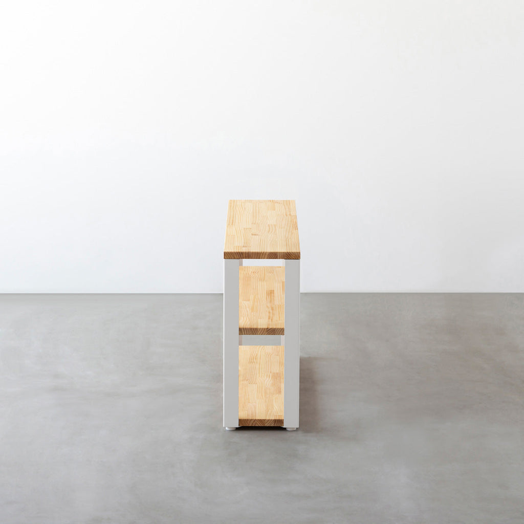 KANADEMONOのパイン材とホワイトの鉄脚のストレージシェルフS(側面)