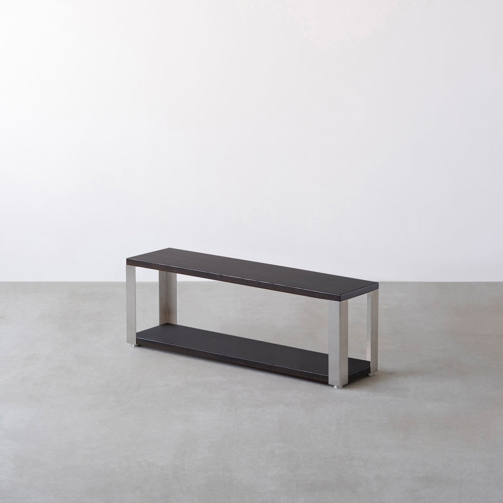 Kanademonoのラバーウッド材ブラックブラウンの棚板とステンレスの鉄脚の２段ストレージシェルフS