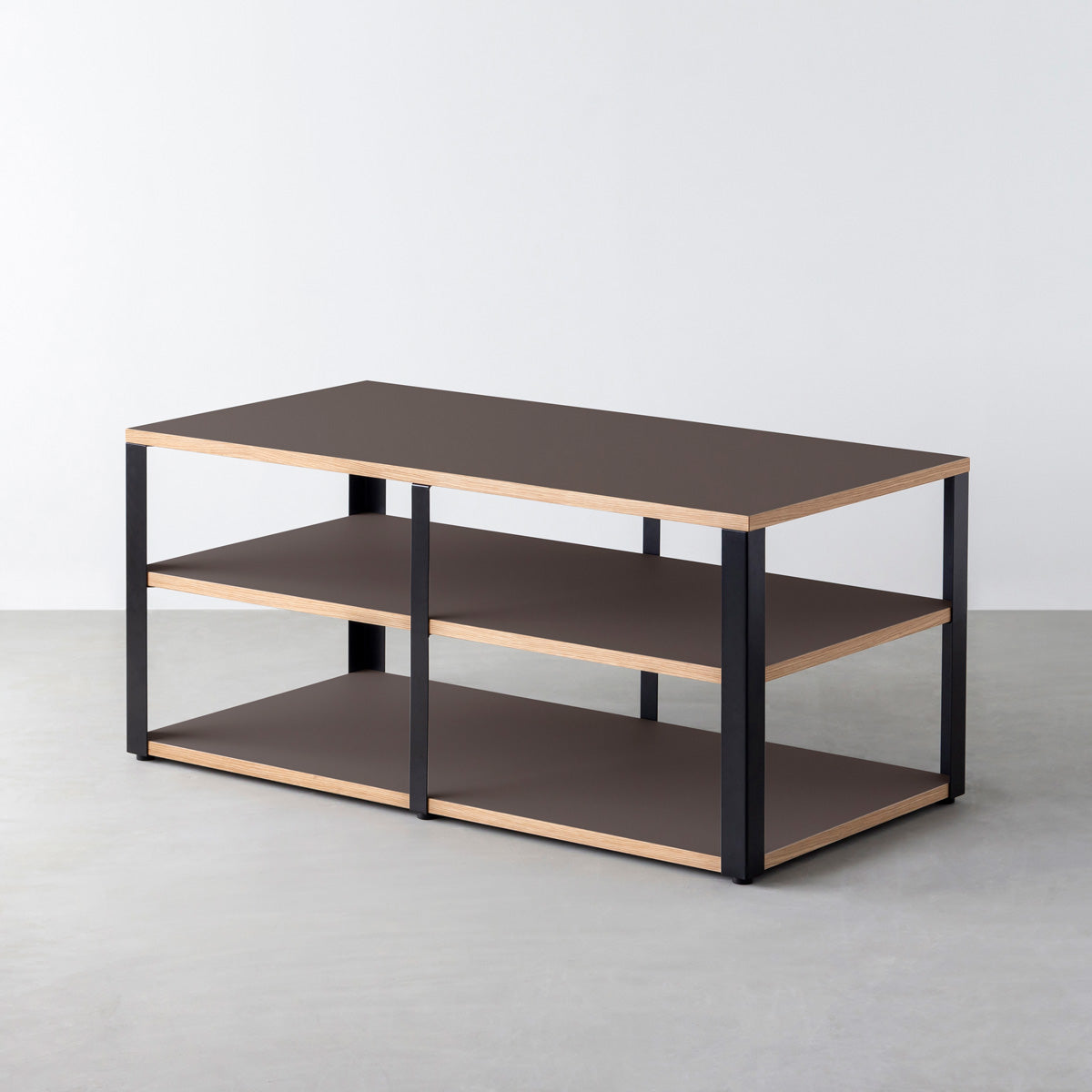 KanademonoのリノリウムMauve棚板とマットブラック鉄脚のストレージシェルフ幅121~160cm（奥行41~80cm）