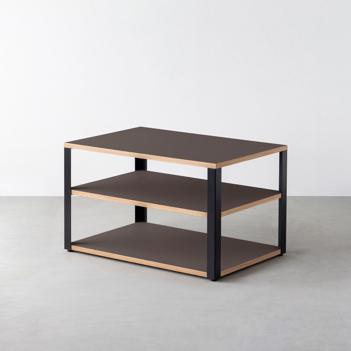 KanademonoのリノリウムMauve棚板とマットブラック鉄脚のストレージシェルフ幅60~120cm（奥行30~40cm）