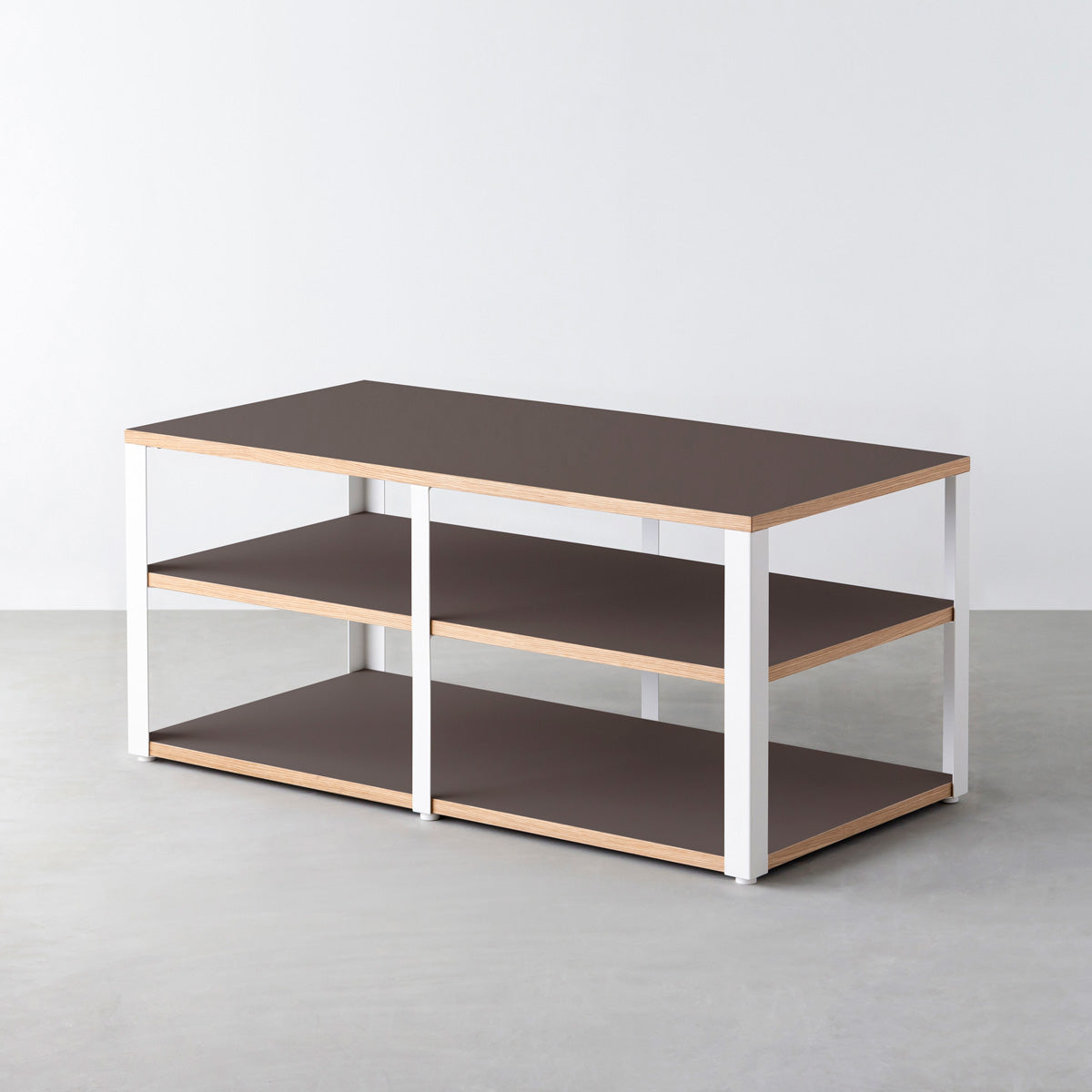 KanademonoのリノリウムMauve棚板とマットホワイト鉄脚のストレージシェルフ幅121~160cm（奥行41~80cm）