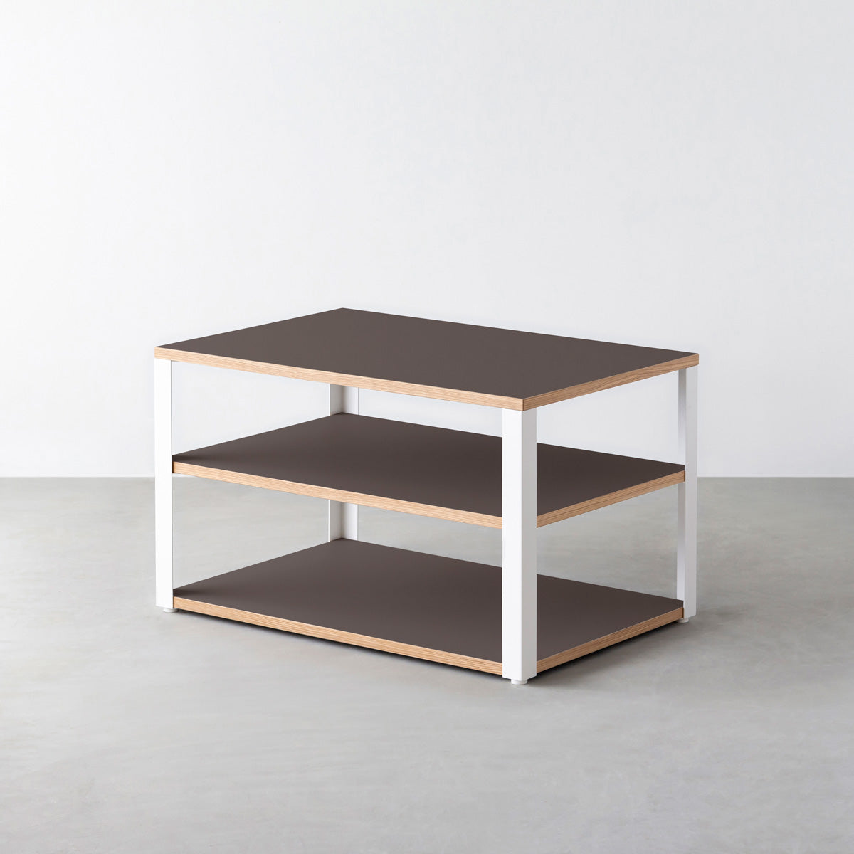 KanademonoのリノリウムMauve棚板とマットホワイト鉄脚のストレージシェルフ幅60~120cm（奥行30~40cm）