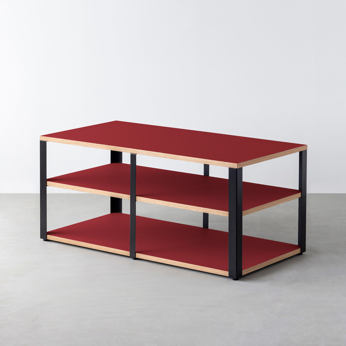 KanademonoのリノリウムSalsa棚板とマットブラック鉄脚のストレージシェルフ幅121~160cm（奥行41~80cm）