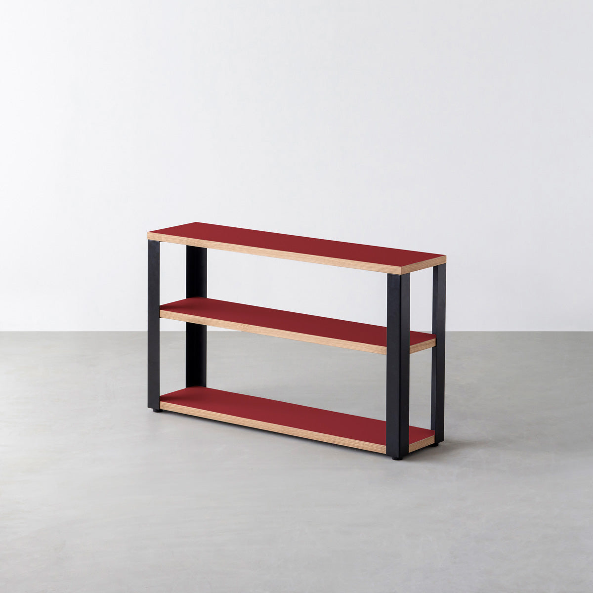 KanademonoのリノリウムSalsa棚板とマットブラック鉄脚のストレージシェルフ幅60~120cm（オーク）