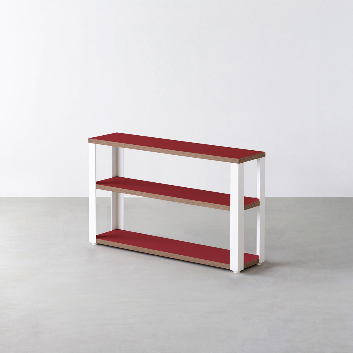 KanademonoのリノリウムSalsa棚板とマットホワイト鉄脚のストレージシェルフ幅60~120cm（ウォルナット）