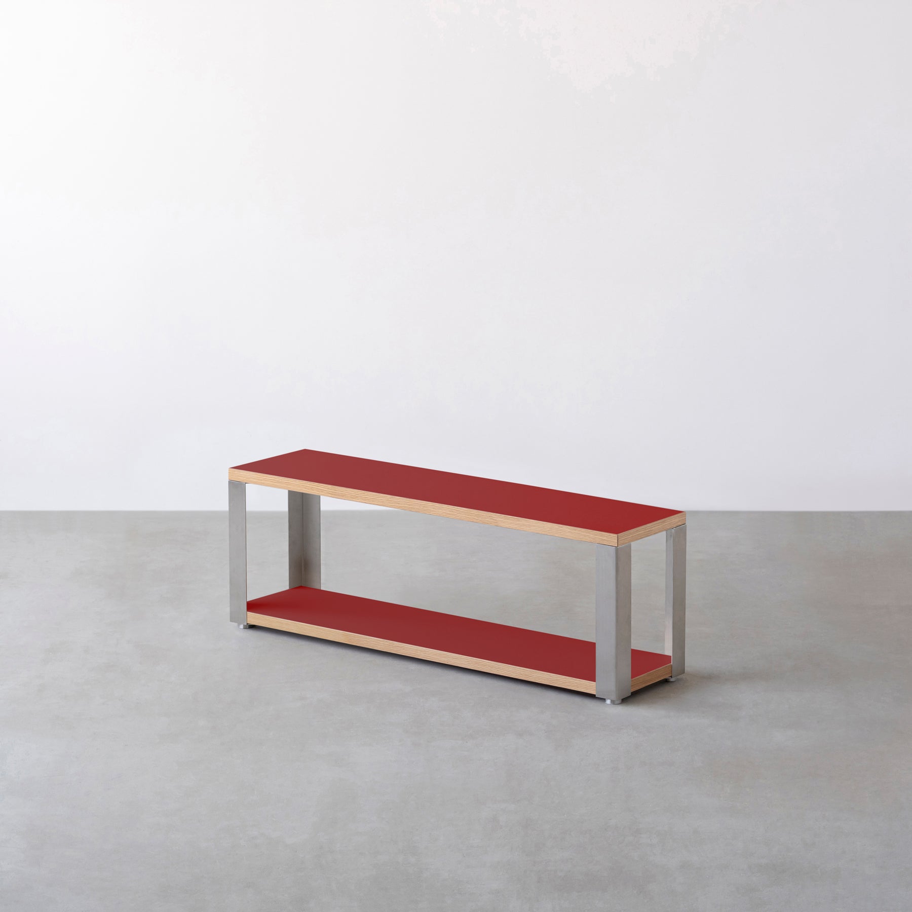 Kanademonoのリノリウム素材の棚板にステンレスフレームを組み合わせた２段ストレージシェルフ /Salsa