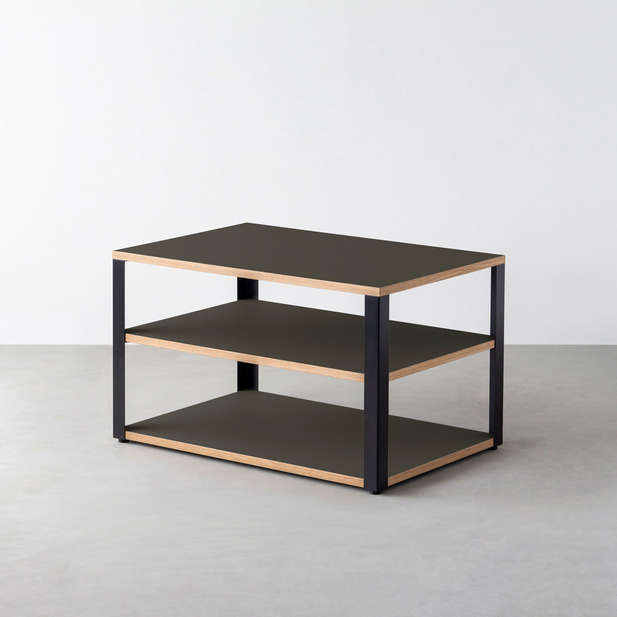 KanademonoのリノリウムIron棚板とマットブラック鉄脚のストレージシェルフ幅60~120cm（奥行30~40cm）