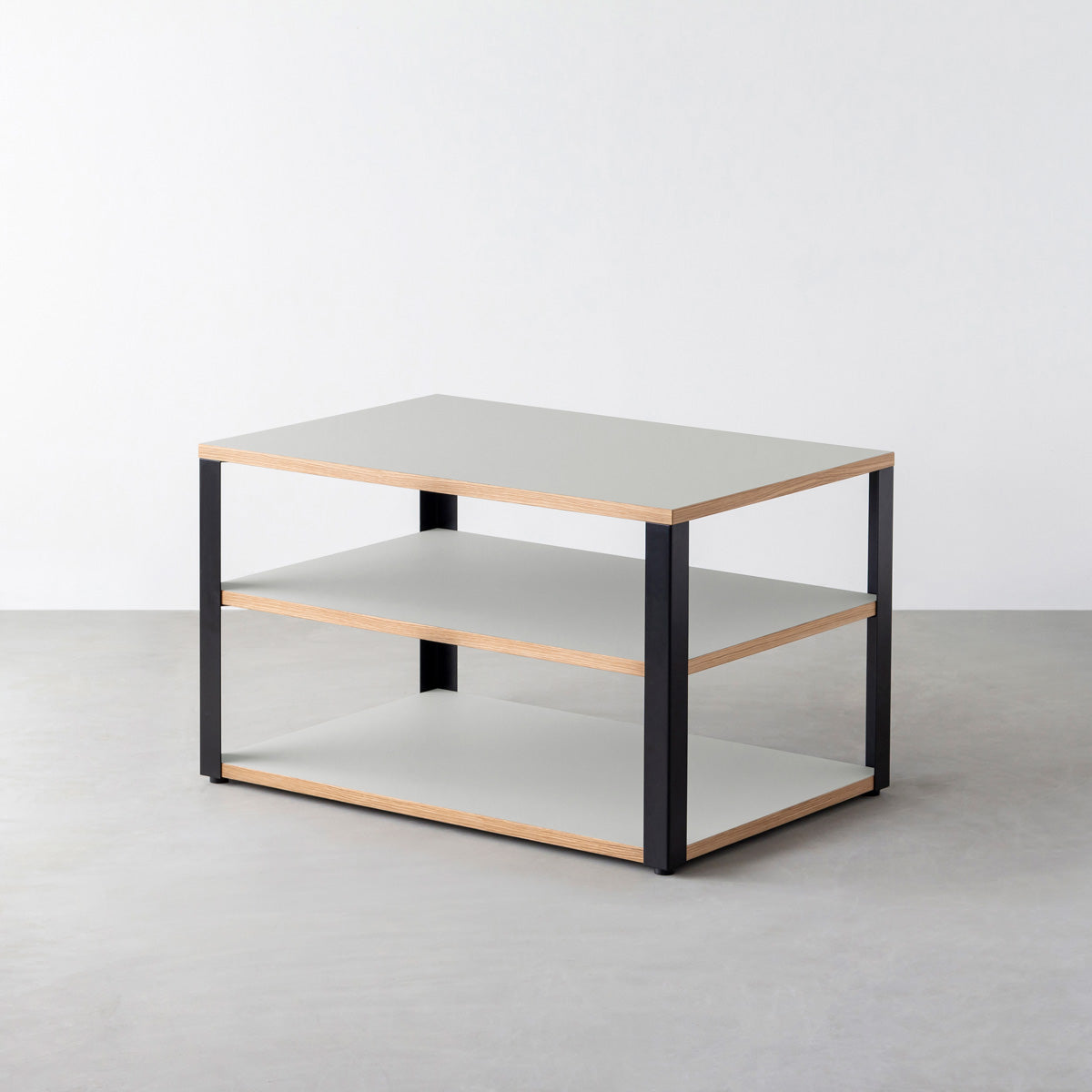 KanademonoのリノリウムVapour棚板とマットブラック鉄脚のストレージシェルフ幅60~120cm（奥行30~40cm）