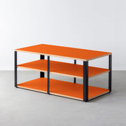KanademonoのリノリウムOrange_blast棚板とマットブラック鉄脚のストレージシェルフ幅121~160cm（奥行41~80cm）