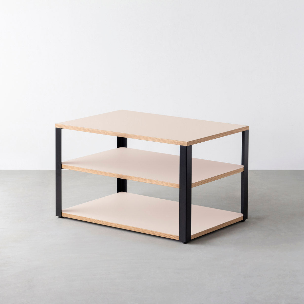 KanademonoのリノリウムPowder棚板とマットブラック鉄脚のストレージシェルフ幅60~120cm（奥行30~40cm）