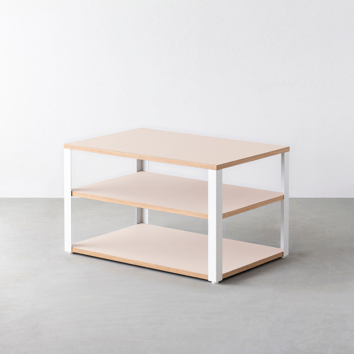 KanademonoのリノリウムPowder棚板とマットホワイト鉄脚のストレージシェルフ幅60~120cm（奥行30~40cm）