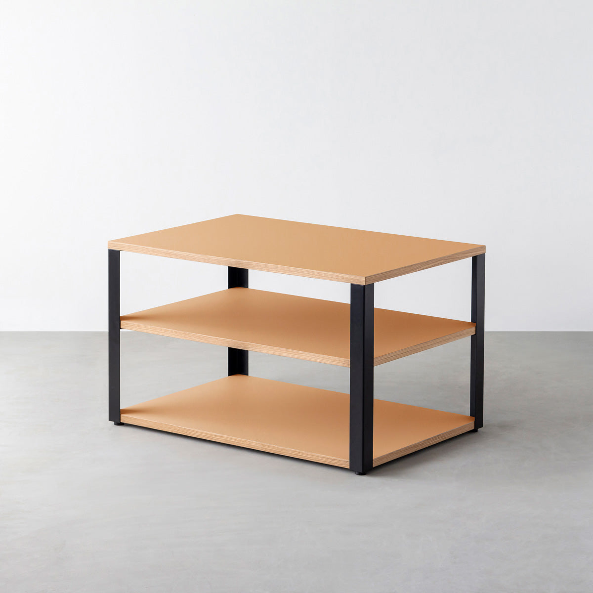 KanademonoのリノリウムClay棚板とマットブラック鉄脚のストレージシェルフ幅60~120cm（奥行30~40cm）