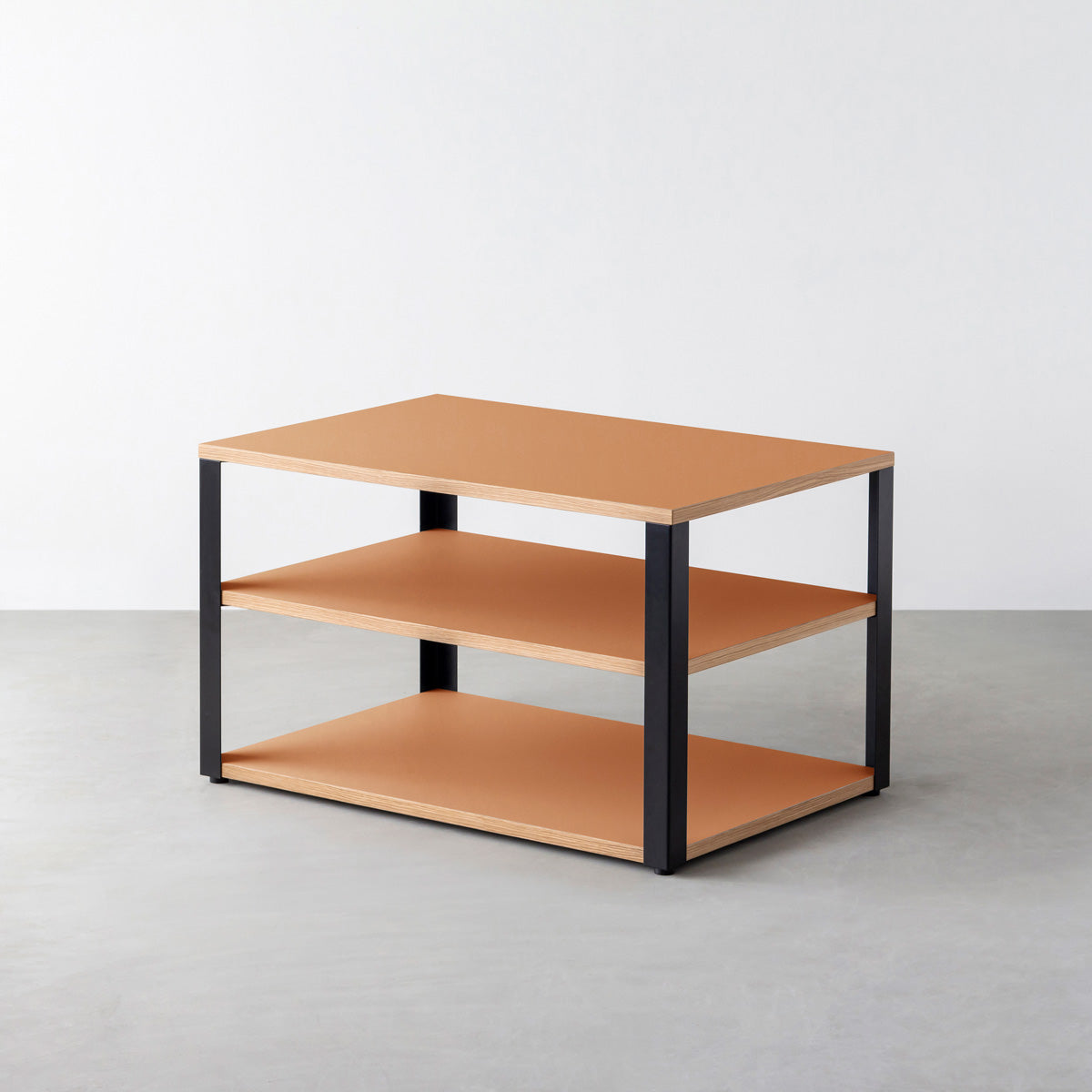 KanademonoのリノリウムLeather棚板とマットブラック鉄脚のストレージシェルフ幅60~120cm（奥行30~40cm）