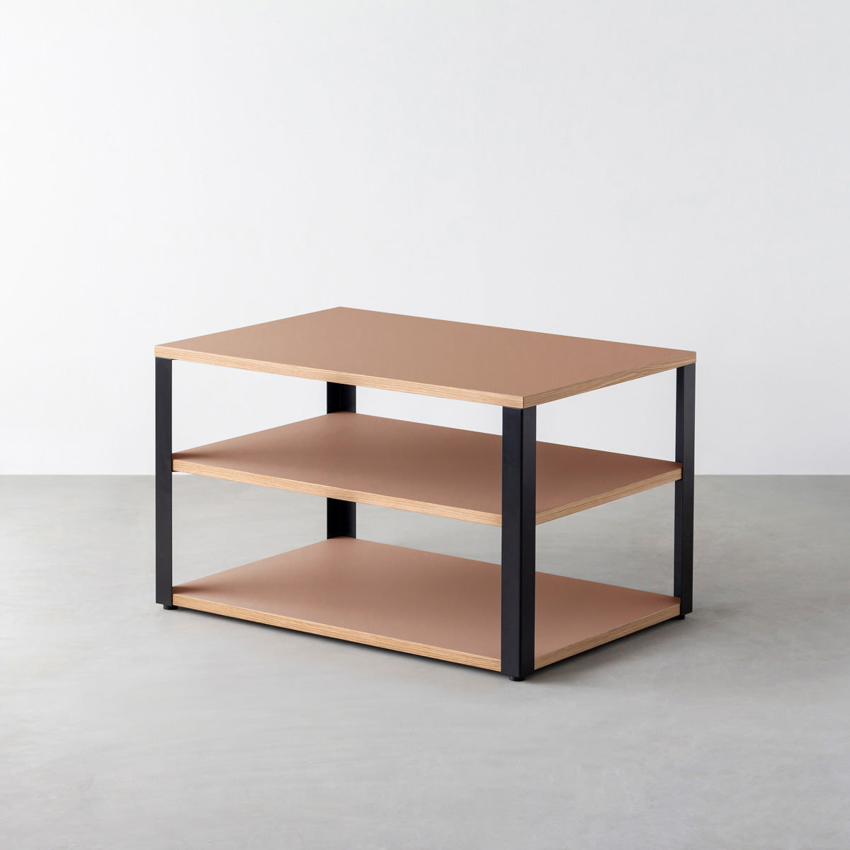 KanademonoのリノリウムWalnut棚板とマットブラック鉄脚のストレージシェルフ幅60~120cm（奥行30~40cm）