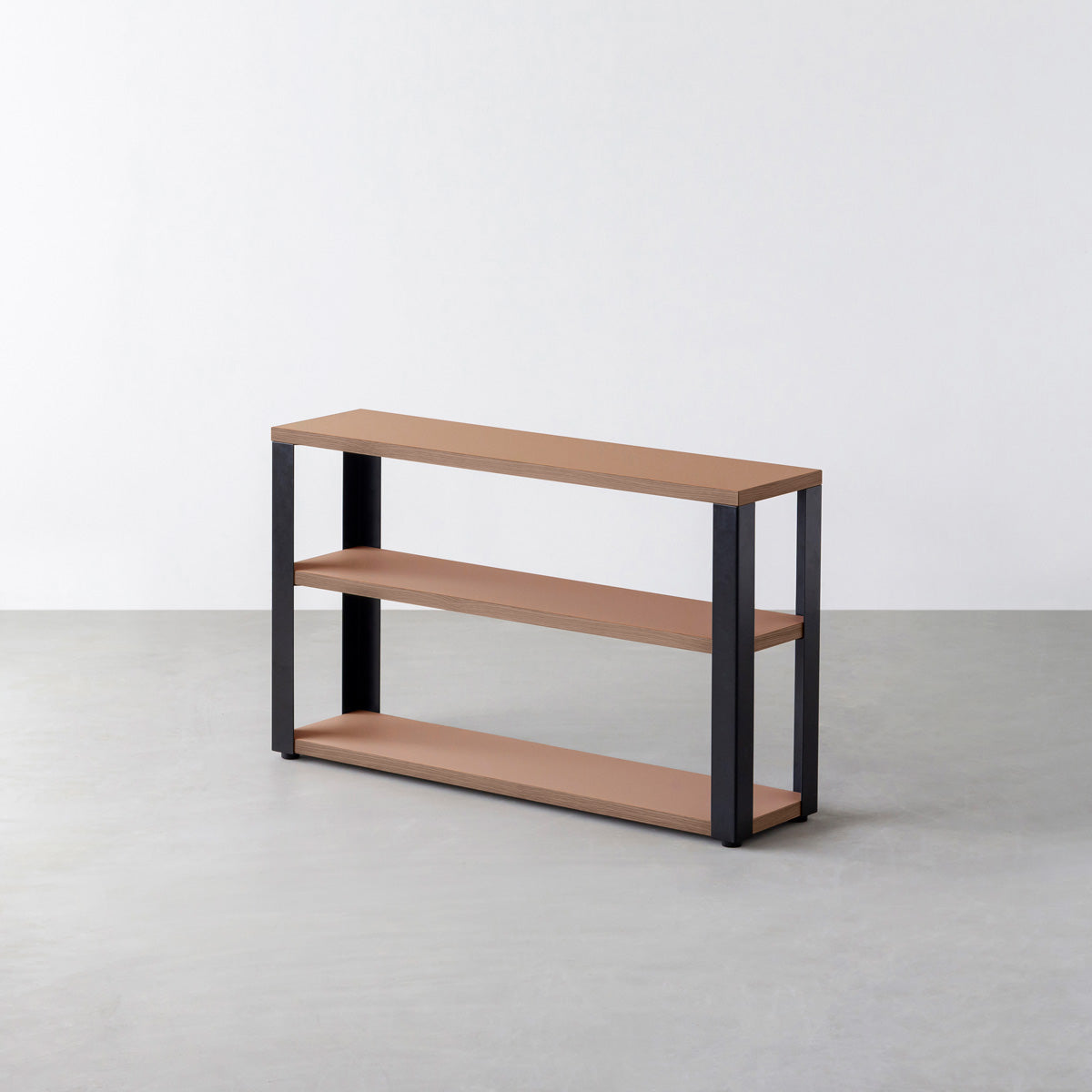 KanademonoのリノリウムWalnut棚板とマットブラック鉄脚のストレージシェルフ幅60~120cm（ウォルナット）