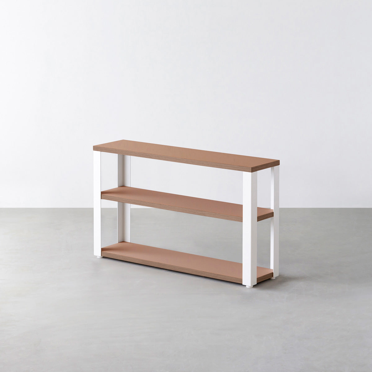 KanademonoのリノリウムWalnut棚板とマットホワイト鉄脚のストレージシェルフ幅60~120cm（ウォルナット）