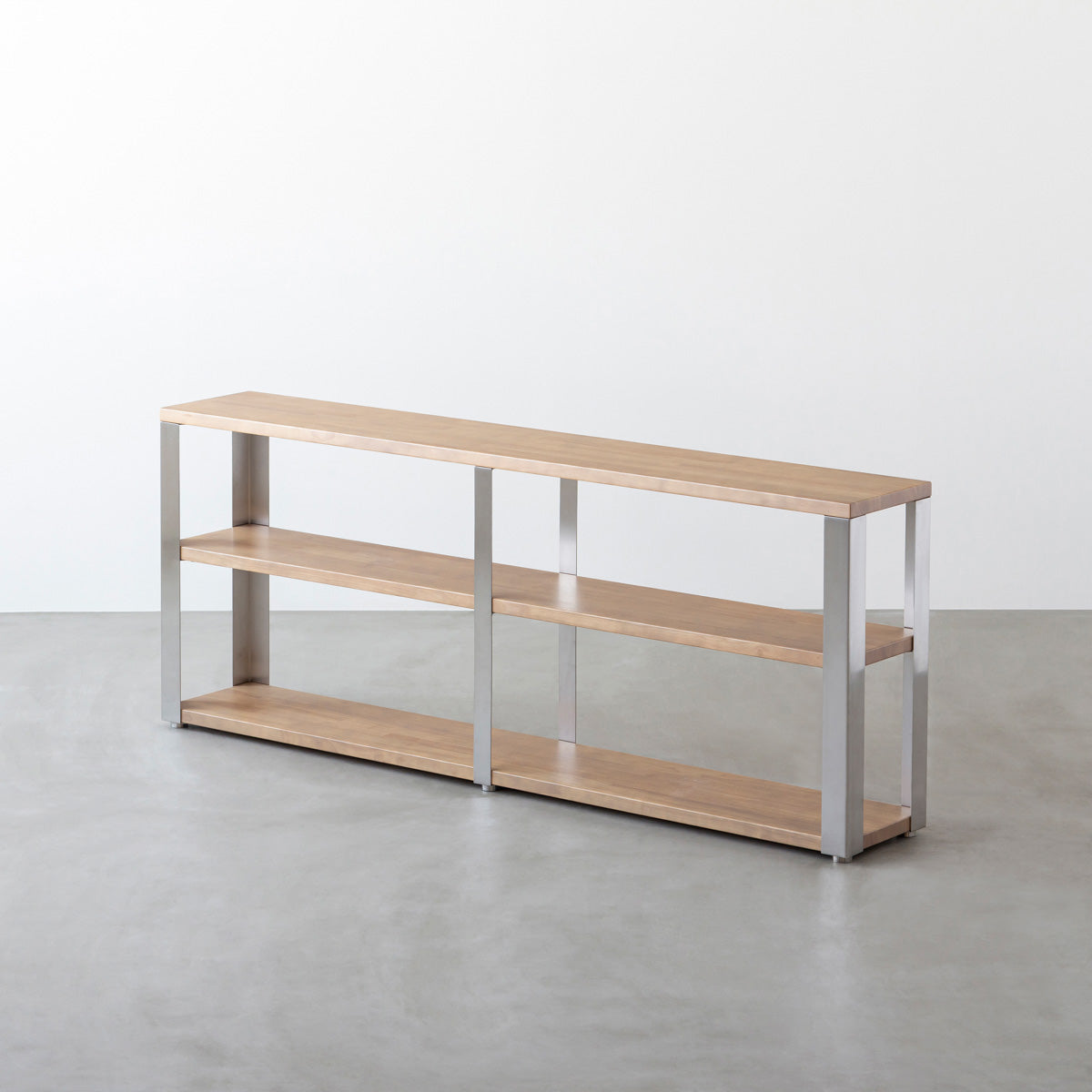 KANADEMONOのラバーウッドアッシュグレーの棚板とステンレス脚のストレージシェルフM