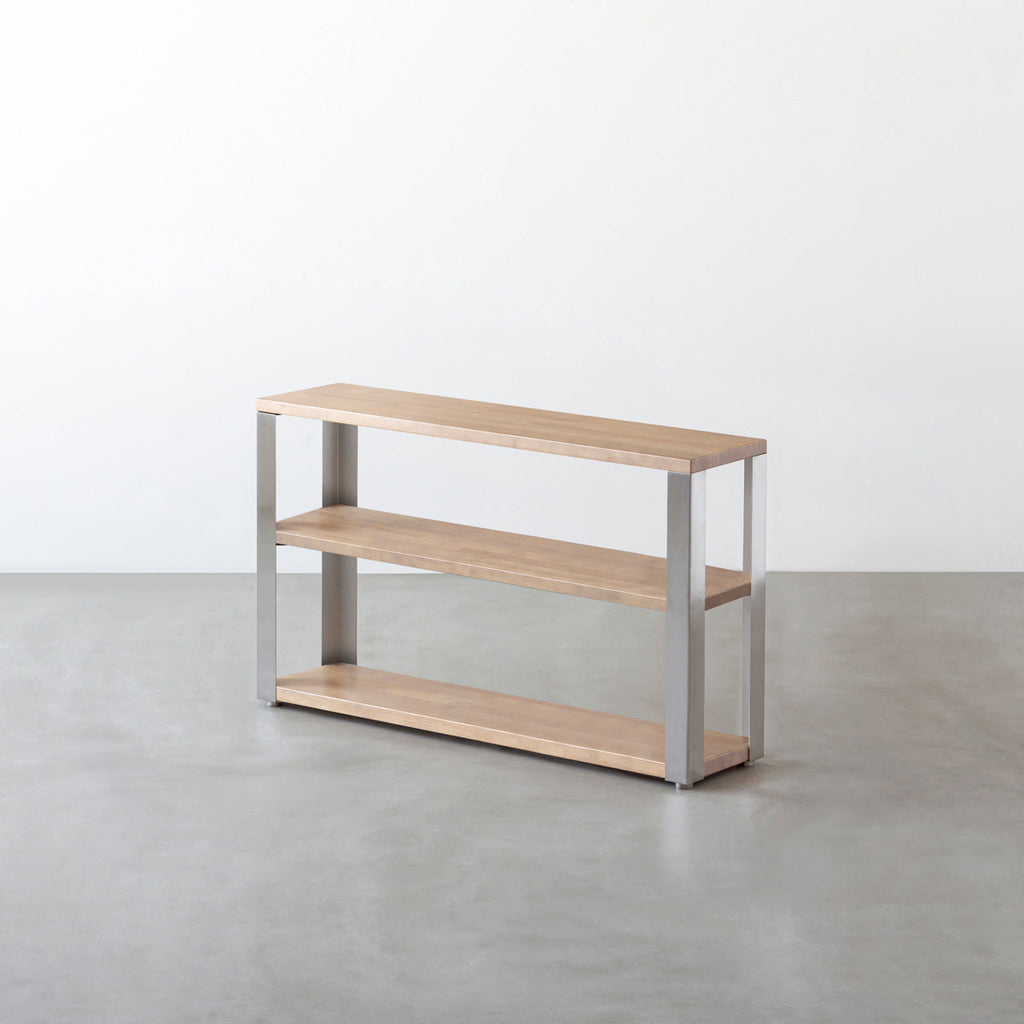 KANADEMONOのラバーウッドアッシュグレーの棚板とステンレス脚のストレージシェルフS