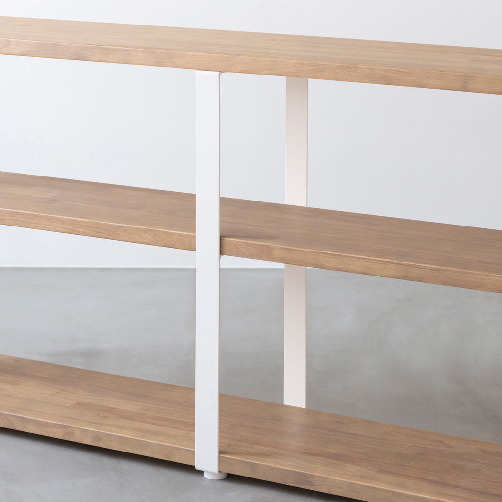 スマート造作ストレージシェルフ 3段 / ラバーウッド アッシュグレー × 白スチール脚