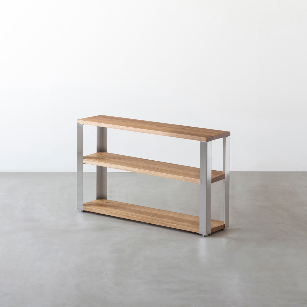 KANADEMONOのホワイトオークの棚板とステンレス脚のストレージシェルフS