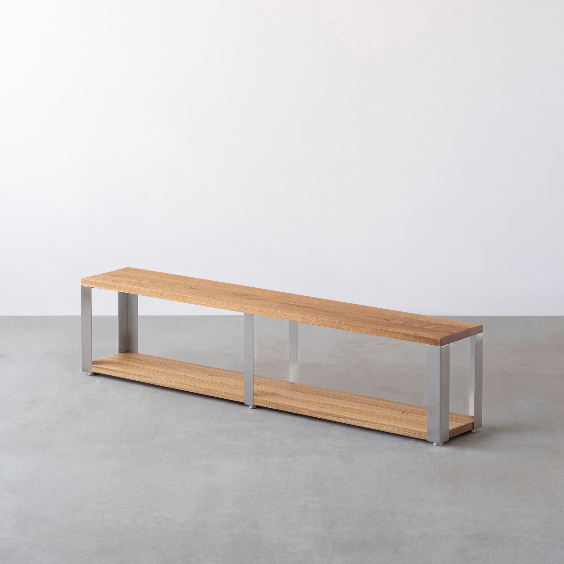 スマート造作ストレージシェルフ 2段 / 無垢 ホワイトオーク × ステンレススチール脚