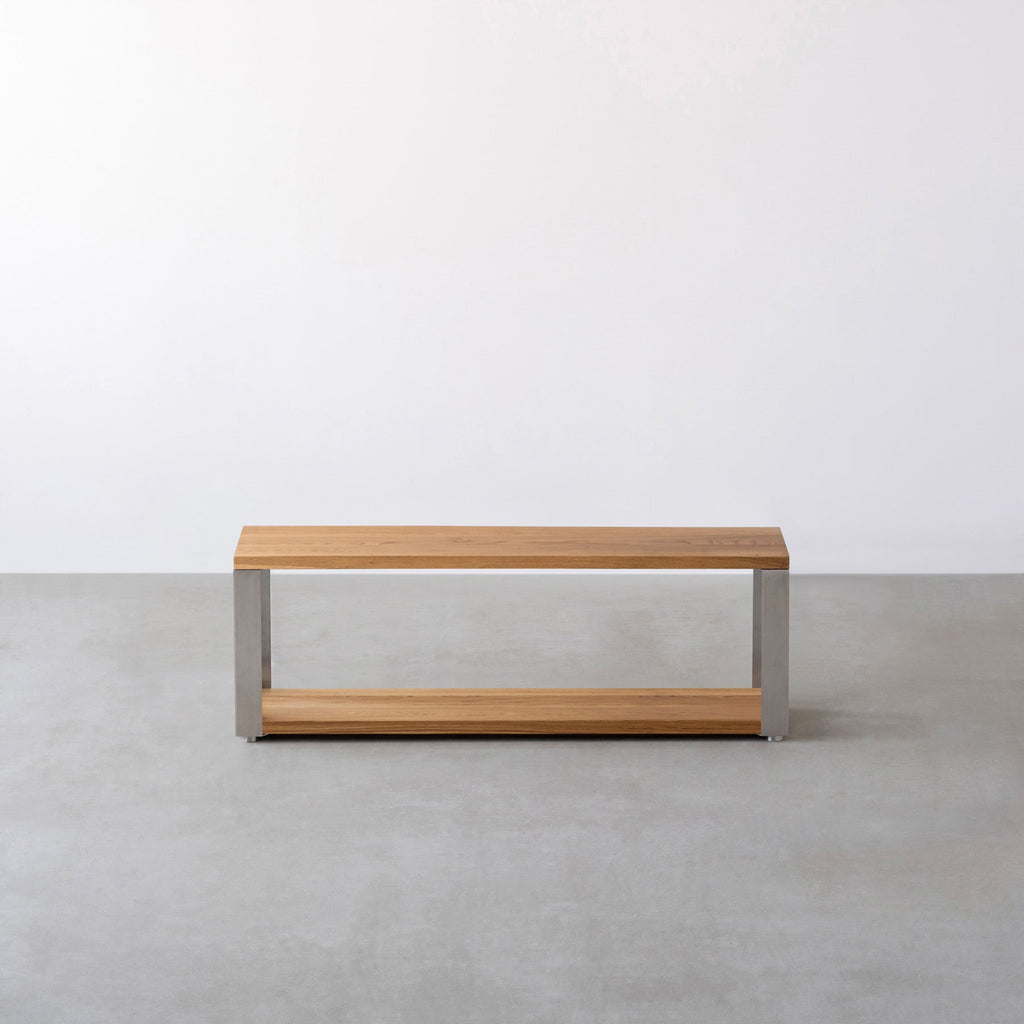 スマート造作ストレージシェルフ 2段 / 無垢 ホワイトオーク × ステンレススチール脚