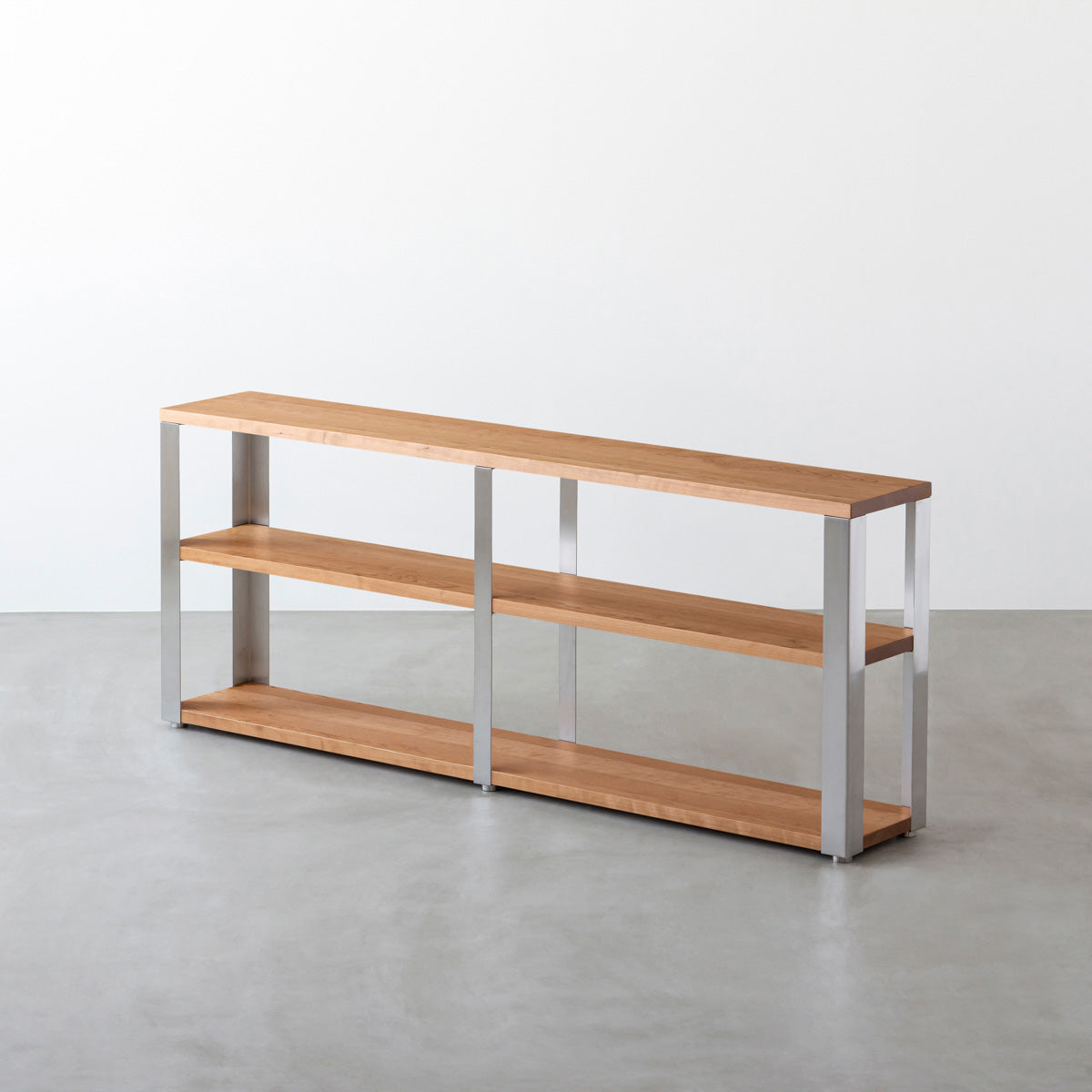 KANADEMONOのブラックチェリーの棚板とステンレス脚のストレージシェルフM