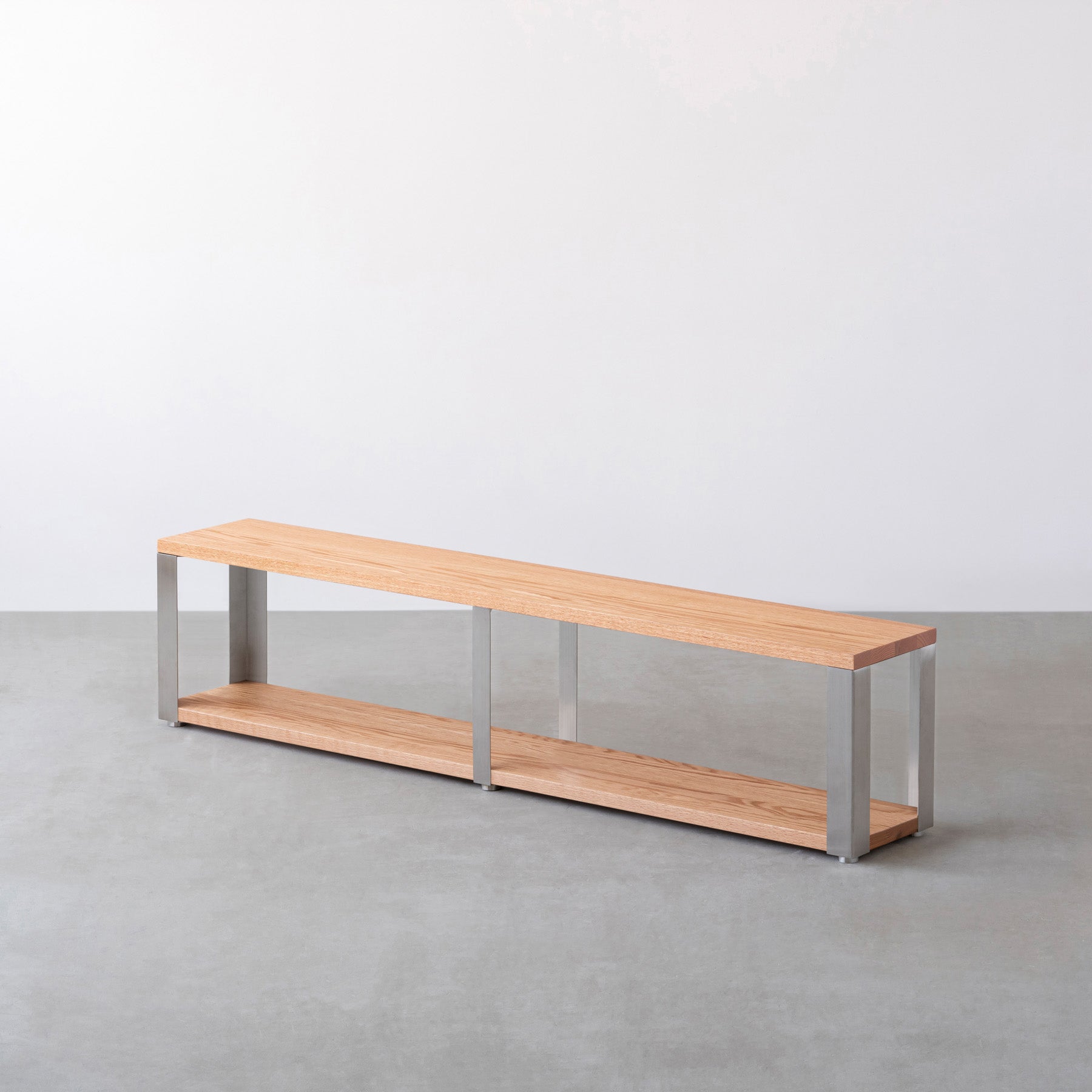 スマート造作ストレージシェルフ 2段 / 無垢 レッドオーク × ステンレススチール脚