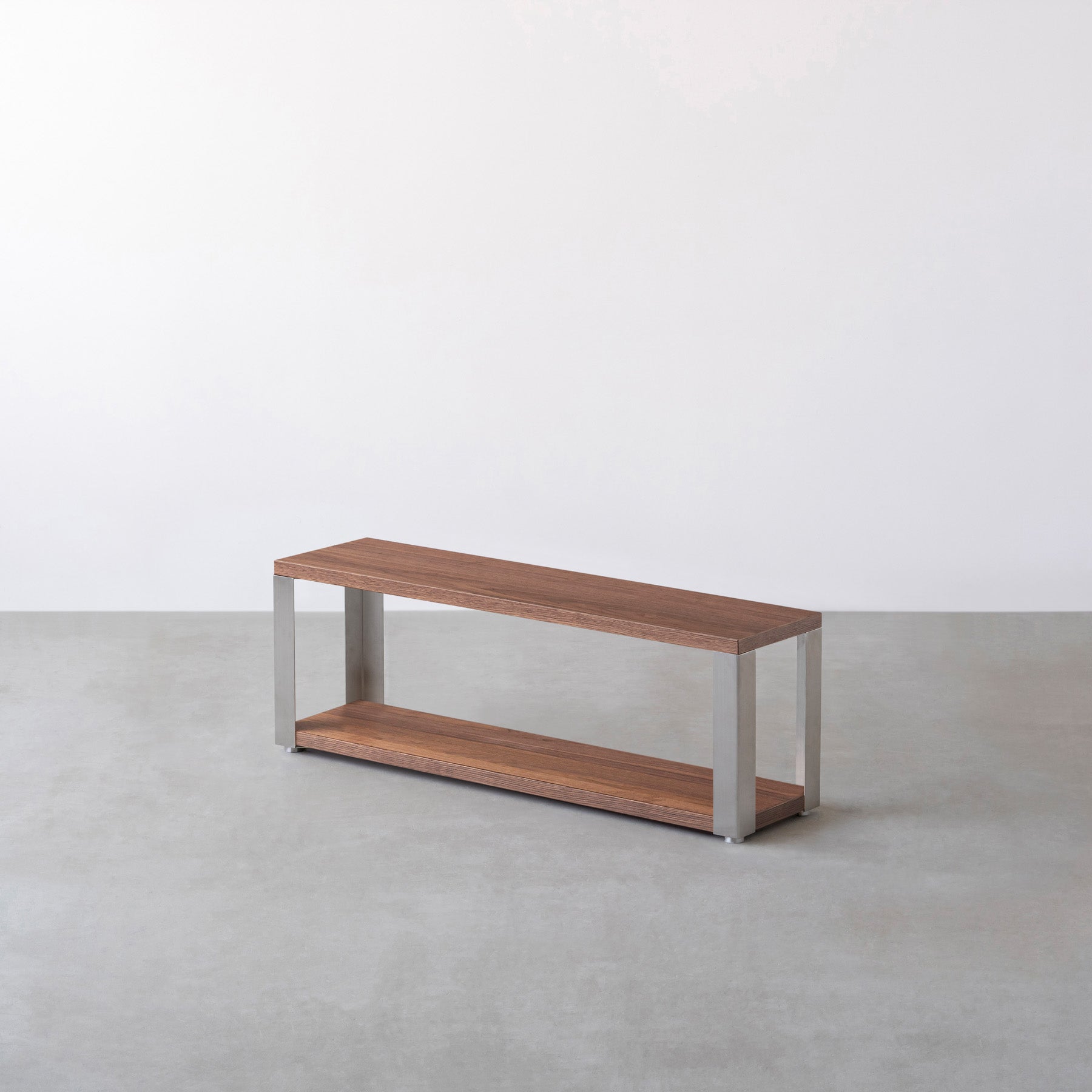 Kanademonoのウォルナットの棚板とステンレスの鉄脚の２段ストレージシェルフS