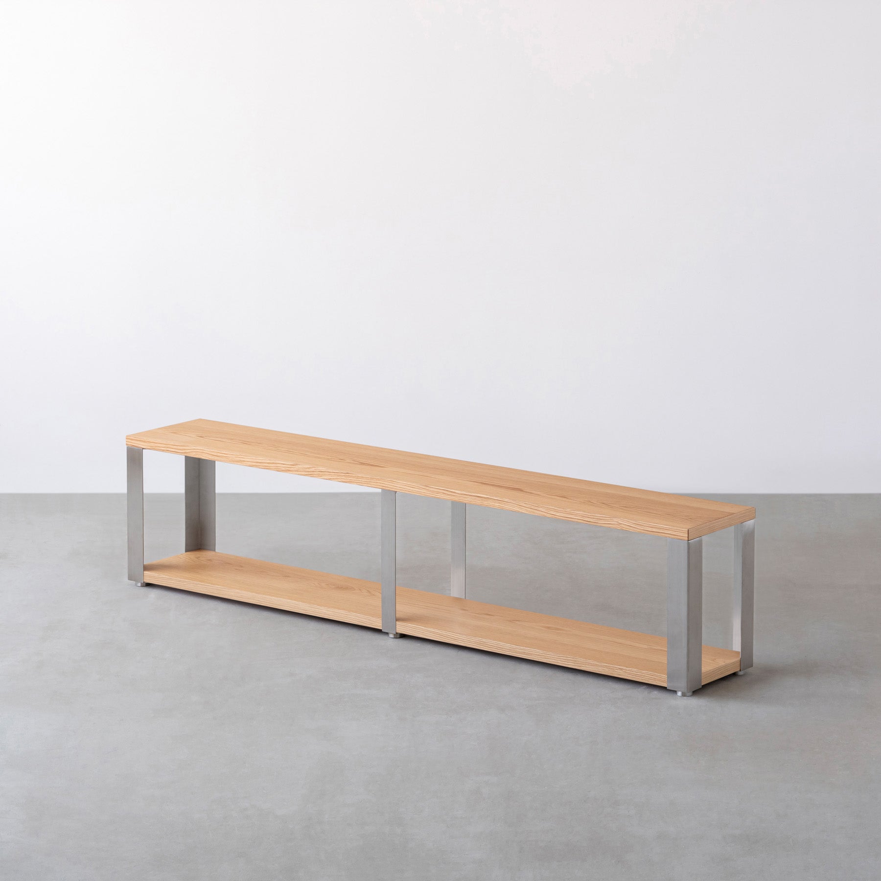 Kanademonoのホワイトオークの棚板とステンレスの鉄脚の４段ストレージシェルフM