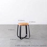 KANADEMONOのラバーウッド ナチュラルSquircle座面とブラックのCross Plate脚を合わせたシンプルモダンなスツール（寸法画像）