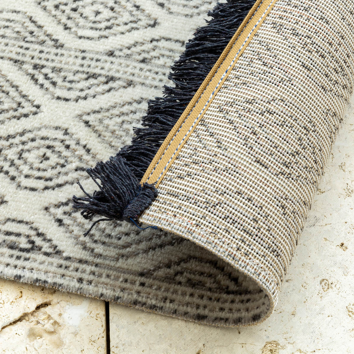 Striped Trellis Fringe Rug 　90×150