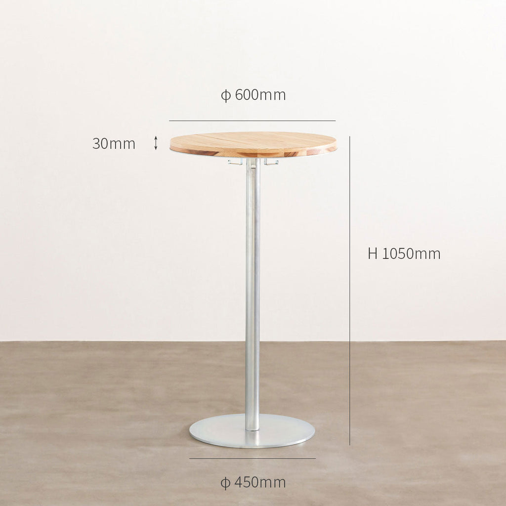 杉の天板にスチールの脚を合わせたシンプルなテーブル（寸法画像1）