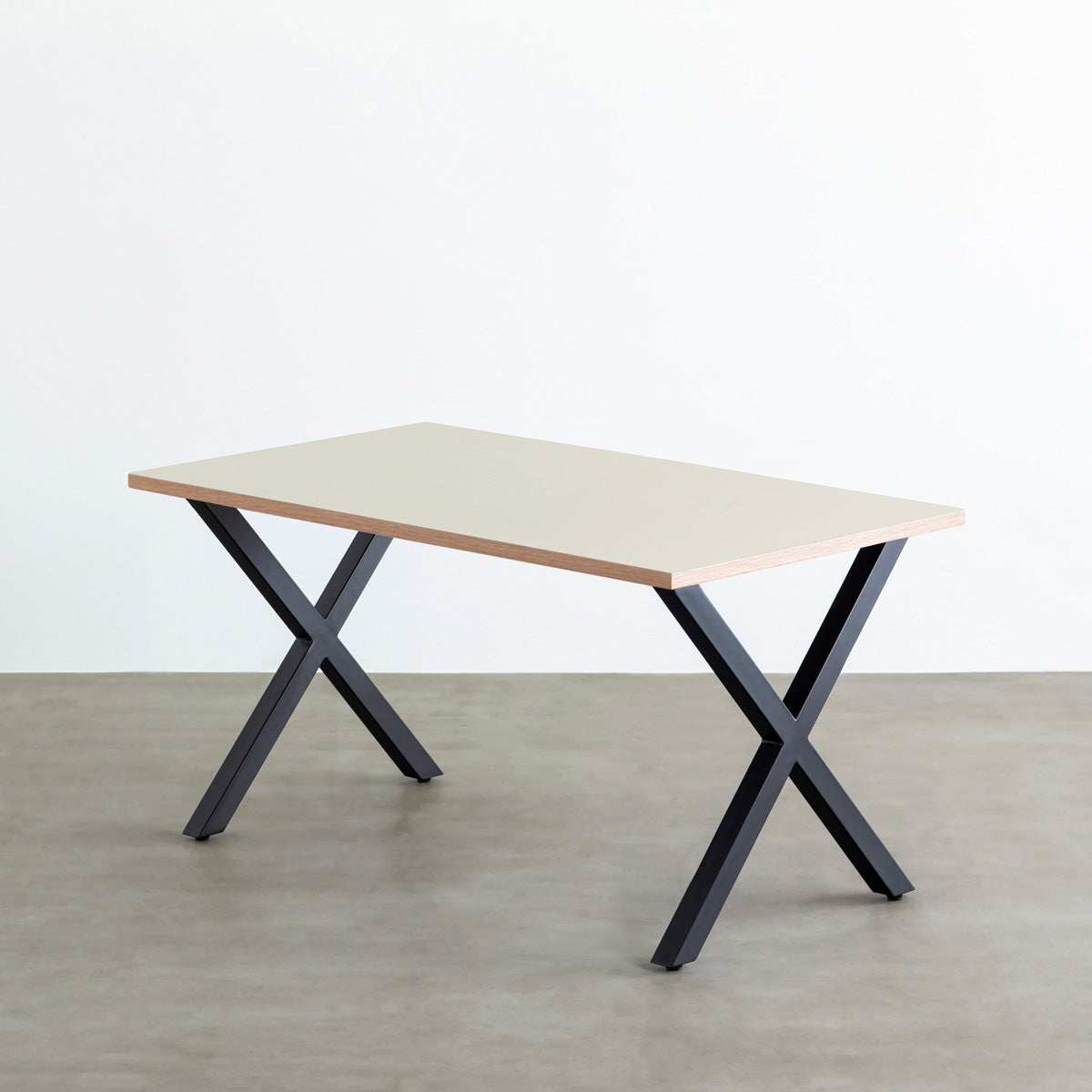 【2048テスト】スマート造作テーブル / リノリウム ベージュ・グレー系 × 黒スチール脚 (コピー)