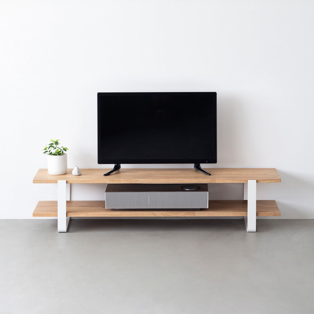 スマート造作テレビボード / ラバーウッド アッシュグレー × 白スチール脚