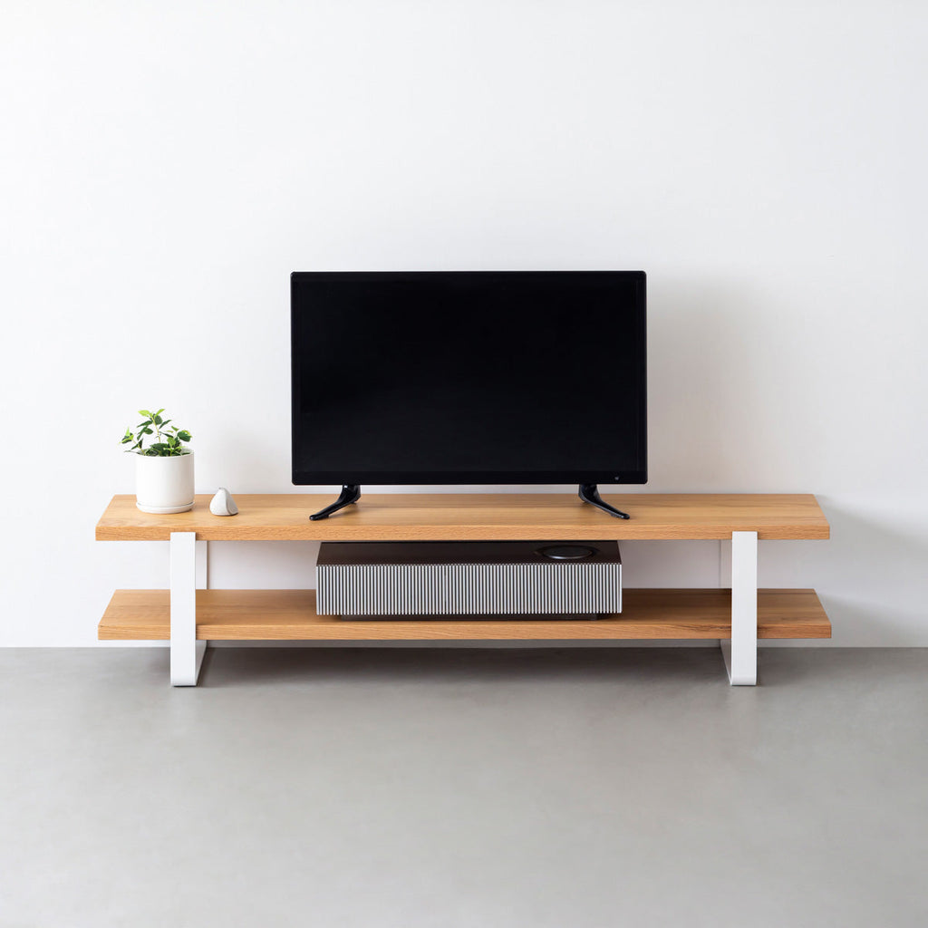 スマート造作テレビボード / 無垢 レッドオーク × 白スチール脚