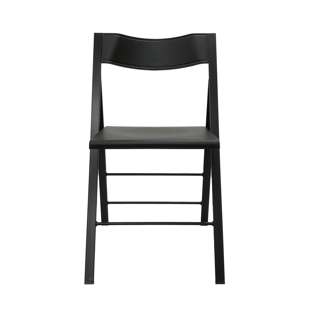 イタリア製のスリムでスタイリッシュな仕上がりが美しいブラックの折りたたみチェア（正面）