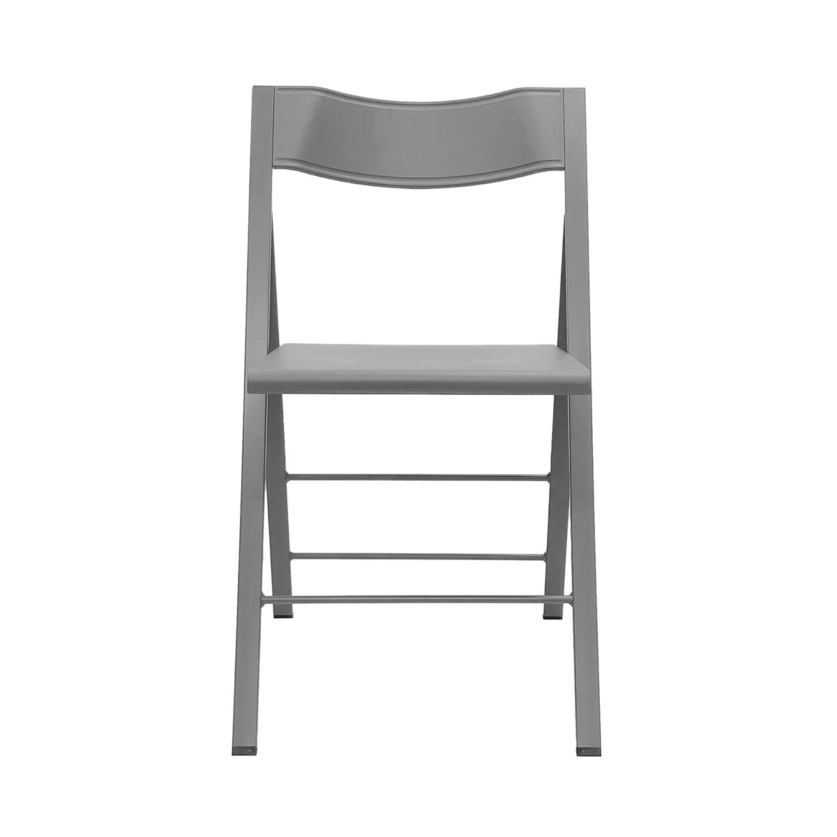 イタリア製のスリムでスタイリッシュな仕上がりが美しいグレイの折りたたみチェア（正面）