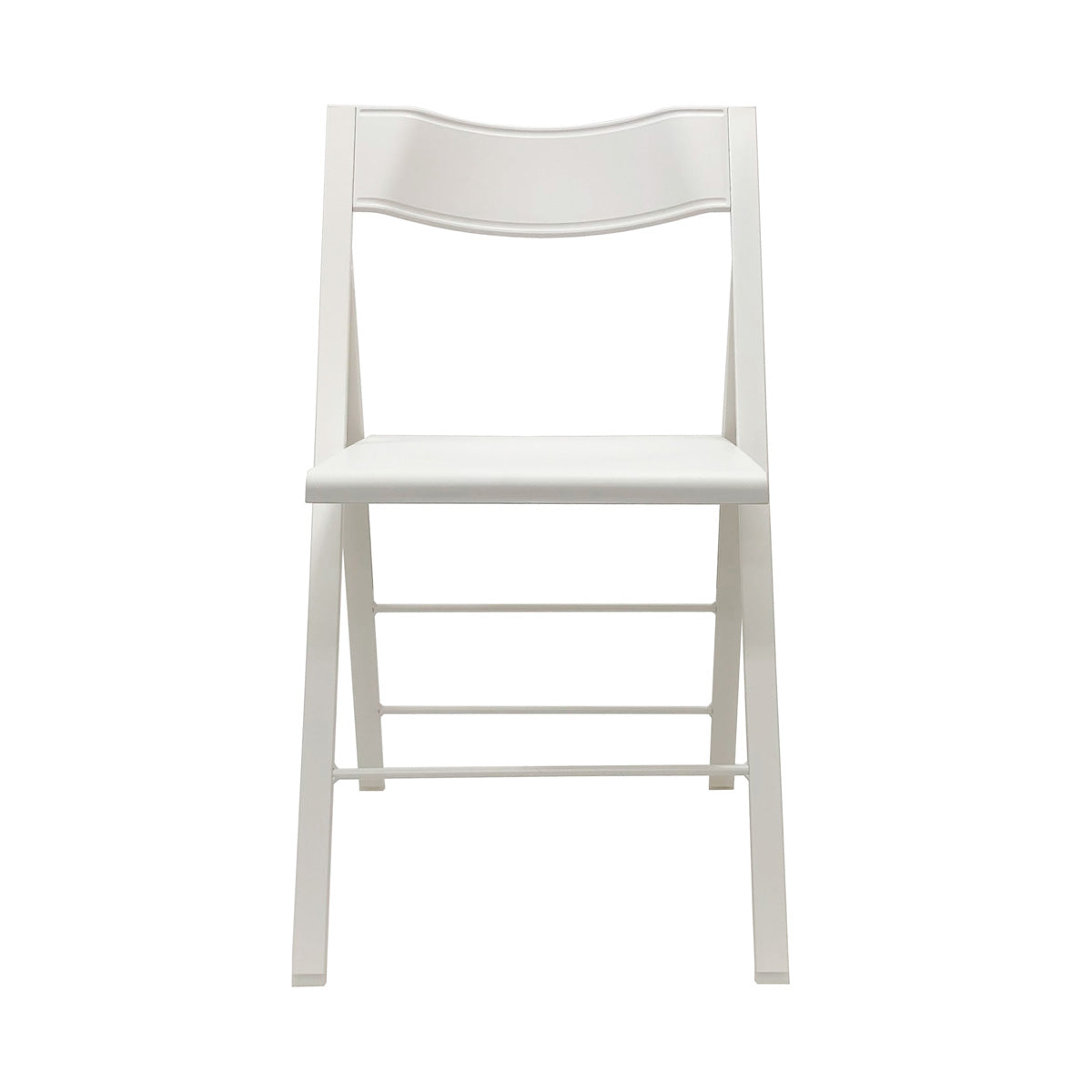 イタリア製のスリムでスタイリッシュな仕上がりが美しいホワイトの折りたたみチェア（正面）