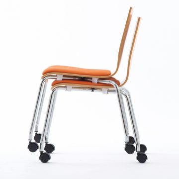 プライウッドキャスターチェア オレンジ パッド付