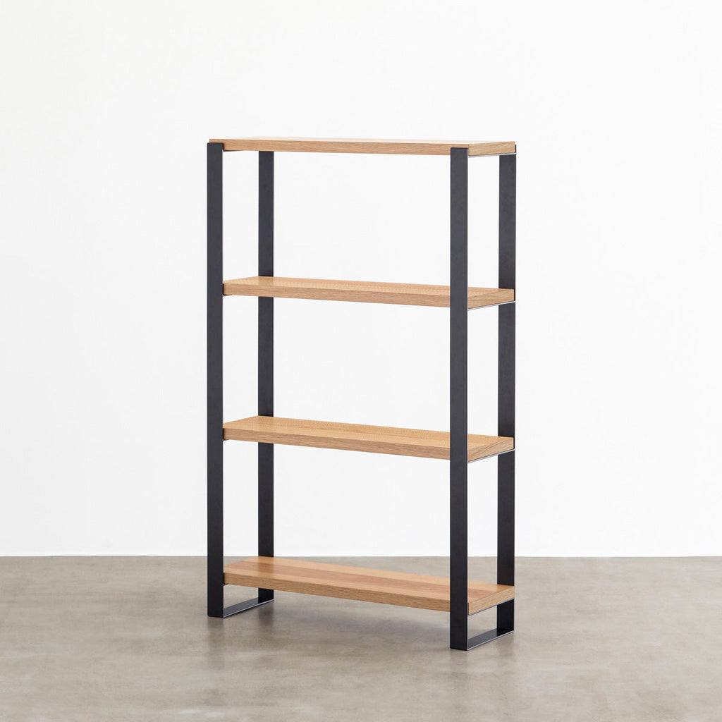 Kanademonoのホワイトオークの棚板とブラックのアイアンで製作したシェルフ